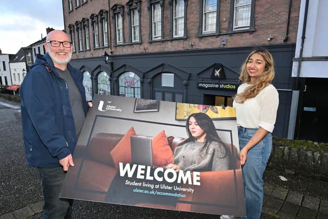 Pearse Moore, Chief Executive at the Nerve Centre with Magazine Studios residential student Tiffany Gracias.