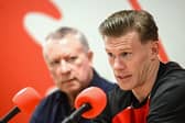 James McClean, right, and Chairman Philip O’Doherty during the former Ireland international's signing earlier this year.