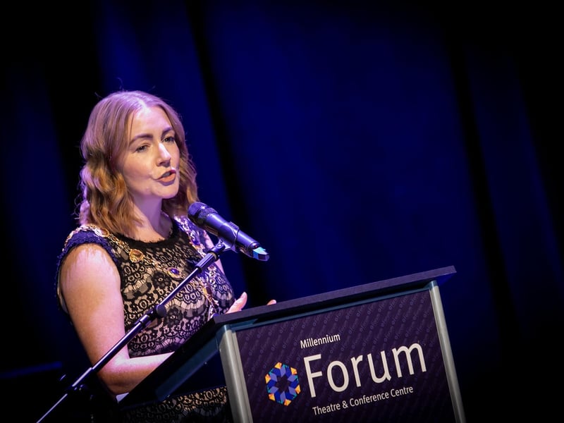 Grace Ui Niallais, Mayor of Derry City and Strabane District Council, addressing the attendance at Friday night's 25th Annniversary Gala Ball. (Photos: Jim McCafferty Photography)