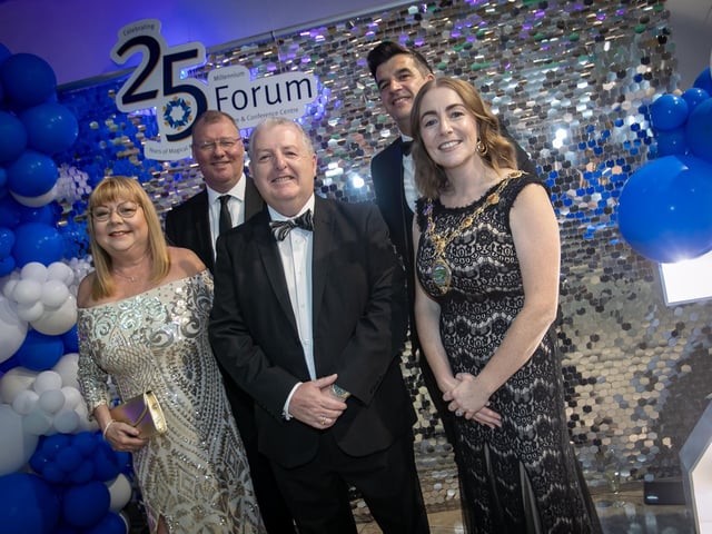 Martin Bradley, Chair, Millennium Forum pictured on Friday night with, from left, his wife Amanda, Stephen Gillespie, Director of Business and Culture, DCSDC and the Mayor of Derry City and Strabane District Council, Grace Ui Niallais and her husband Aidan. (Photos: Jim McCafferty Photography)